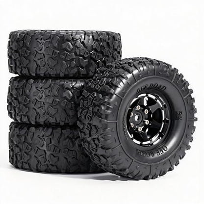 1.3” Aluminum Beadlock Wheels & Mud Terrain Tires Set for 1/18 1/24, -6.0mm Offset RC Crawler Car Fits TRX4M, Axial SCX24 AX24, Redcat Ascent-18, FCX24, 66 x 26mm, Pre-Assembled 4 pcs Black - color: Black
