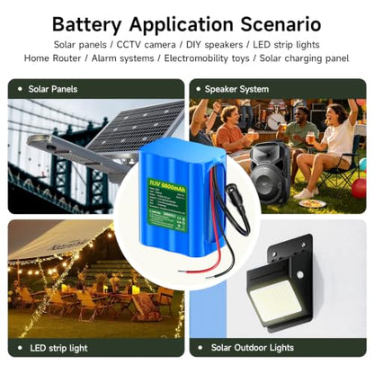 CITYORK 12V Lithium Battery 5600mAh with Charger, Bare-Leads, Cable Connector, 12V Rechargeable Battery for DIY Projects, Speaker Box, RC Car, LED Light Strip, CCTV Camera, etc (9-12.6V)