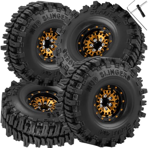 1.0 RC Wheels RC Truck Tires for 1/18 1/24 TRX4M,SCX24,FCX24 RC Crawler,Alloy 1.0‘’ Beadlock RC Truck Tires RC Wheels (4pcs Gold) - color: C-gold