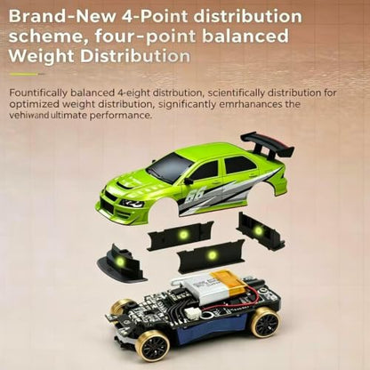 Turbo Racing C66 1:76 RC Drift Car with Gyro & LED Lights (C66-Green) | Includes mini track, 2 blank shells, 4 light guides & tools — everything to race right out of the box - color: Green