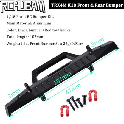 RCHUBAM Front Rear Bumper with Trailer Hitch Hooks for 1/18 TRX4M K10 | Aluminum Alloy,2PCS - style: Front & Rear