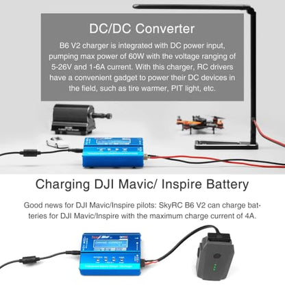 SKYRC iMAX B6 V2 Battery Charger 60W 6A Lipo Balance Charger/Discharger | Dual DC Power Input, Replacement for 1-6S Lipo/Li-Ion/LiHV/LiFe, 1-15S NiMH/NiCd, 2-20V Pb, DJI Mavic/Inspire/Phantom Battery