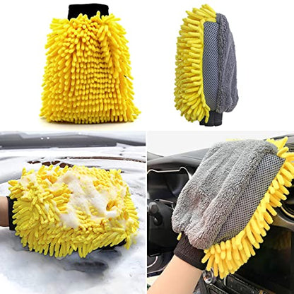 BMLEI Car Wash Brush with Long Handle, Chenille Microfiber Car Wash Kit | 15°Curved, Car Cleaning Brush with Extension Pole, Scratch-free,Exterior Car Wash Mop for Washing Roof Truck SUV Boat - color: 5pcs Yellow Mop Washing Set