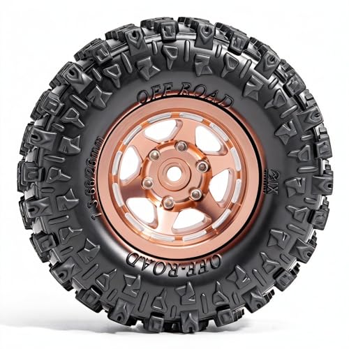1.3” Aluminum Beadlock Wheels & Mud Terrain Tires Set for 1/18 1/24, -7.6mm Offset RC Crawler Car Fits TRX4M, Axial SCX24 AX24, Redcat Ascent-18, FCX24, 66 x 26mm, Pre-Assembled, 4 pcs Glod - color: Copper