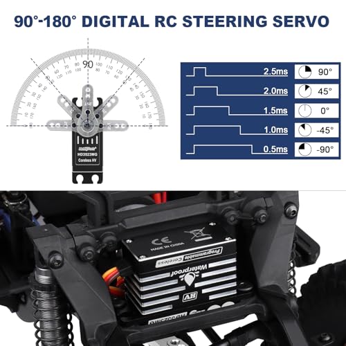 HobbyPark 35kg RC Servo Waterproof High Torque Metal Gear Digital Stainless Steel Gears Aluminum Case for 1/7 1/8 1/10 RC Crawler Car Truck Buggy Programmable Control Angle 180° (Coreless Motor)