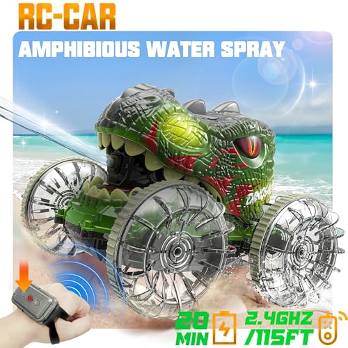 BEZGAR Monster Truck Toys - Dinosaur Toys with Light,Hand Gesture Sensing RC Cars for Water & Land with Water Gun, Monster Truck with 360° Spins and Drifting, Remote Control Car for Boys