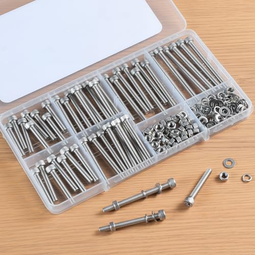 184 PCS M5 Screws Assortment Kit, 304 Stainless Steel M5 Bolts Kit, M5x 30/35/40/45/50/60mm, Hex Socket Head Cap Screws Bolts Nuts Washers Set - size: M5x 30/35/40/45/50/60mm