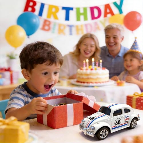 Mini RC Car, Alloy 1/64 RC Car [LED Lights] [3 Speeds Modes] [Rechargeable Battery] Retro Beetle with Remote Control, White - color: White