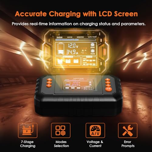 WAVLINK 35-Amp Smart Battery Charger, 6V/12V/24V Car Battery Charger | LCD Display, Lead-Acid/Lithium/LiFePO4 Compatible, Battery Maintainer & Desulfurizer for Cars, Boats, Motorcycles - color: 35-AMP