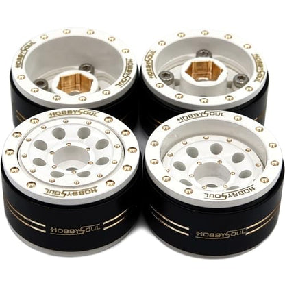 Adjustable Offset 1.0 Beadlock Wheels Brass Rims Negative Offset 44g/Rim for RC Micro Crawler 1/18 TRX4M 1/24 Axial SCX24 90081, (4-Pack, HS701451) - color: White