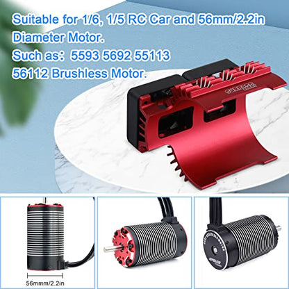 40mm Twin RC Fans Surpass Hobby 1/5 16000 RPM RC Motor Cooling Fans w/Metal Heatsink for Diameter 55-58mm Motor Compatible with 1/5 1/6 Scale RC Car Truck-Red