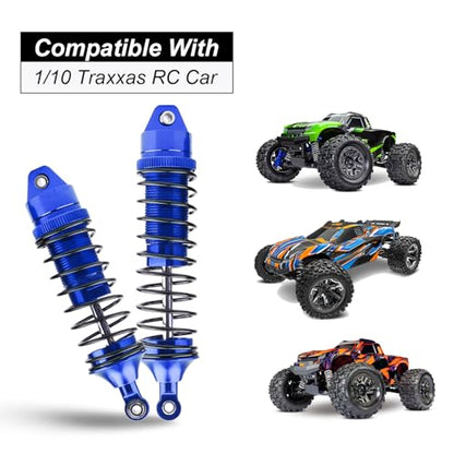HobbyPark All Metal Shocks for Traxxas Rustler 4X4 VXL Slash 2WD 4x4 Hoss Stampede Bandit Nitro Shock Absorber Damper Set 1/10 Upgrades Parts Replace of 5862 (4-Pack) (Blue)