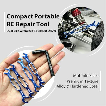 4pcs RC Turnbuckle Wrench 3.0/3.2/3.5/3.7/4.0/5.0/5.5/6.0mm Nut Ball Joint Remover with Thin Hex Nut Driver 4mm & 5mm, RC Repair Tool for RC Crawler Car Boat Upgrade Parts, Blue & Silver