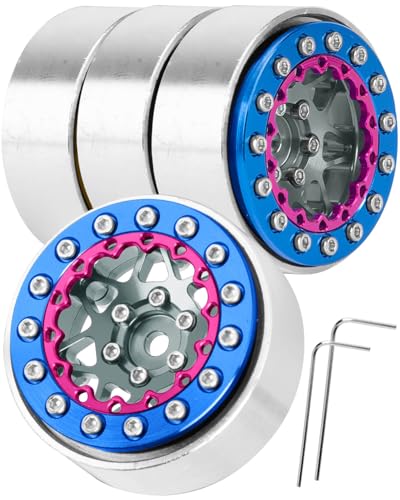 for 1/24 1/18 SCX24 FCX24 TRX4M RC Crawler Car,1.3" RC Tires Wheel Rim,Aluminum RC Truck Tires Wheels Rims,1.3 Beadlock Wheel Rims Heavy Duty Rim (4PCS) Titanium - color: 1.3-rim-titanium&pink&blue