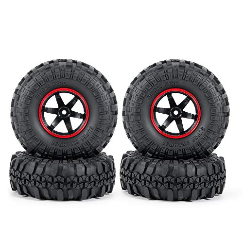 4PCS 110mm 1.9" Rubber Tires & Plastic Wheel Rim | 12mm Hex Hub, For 1/10 Axial SCX10 TRX4 D90, RC Crawler Car
