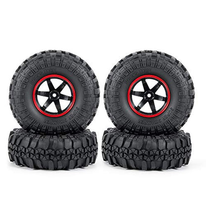 4PCS 110mm 1.9" Rubber Tires & Plastic Wheel Rim | 12mm Hex Hub, For 1/10 Axial SCX10 TRX4 D90, RC Crawler Car