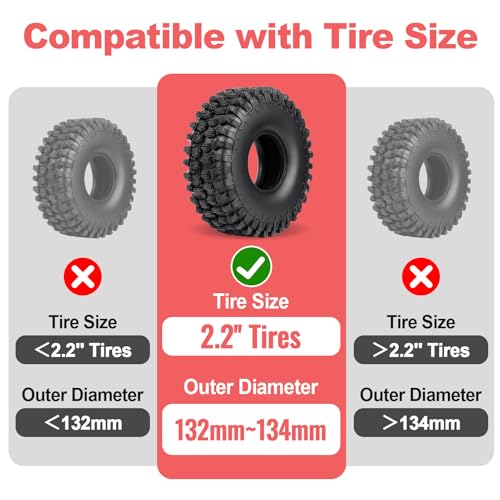 HobbyPark 2.2" Silicone Tire Inserts Soft, Fits 132-134mm 5.25" OD Crawler Tires, Replaces Foam Inserts, 4‑Pack, Waterproof, Good Traction & Sidewall Support for 1/10 RC Crawlers, 125×45mm (Red) - color: Red