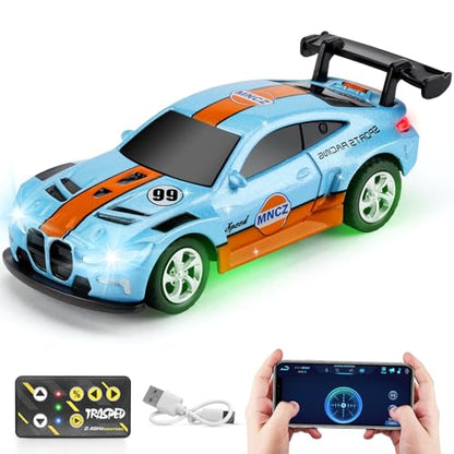 SASBSC Mini RC Toy Cars for Boys Kids Adults, 2.4GHz APP Remote Control Car with Lights and 3 Speed Modes, 1/64 Race Toy Car Rechargeable for Boys Ages 5-7 8-12,Birthday Gifts for Kids - color: Blue