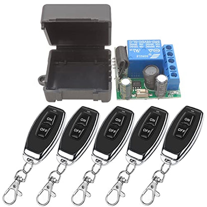 DieseRC Wireless Remote Control Switch 433Mhz 5V 12V 24V 1 Channel Radio Control Relay Receiver with 5 Transmitters keyfobs Potential-Free Contacts Relay Controller - color: 1 Recever and 5 Transmitters