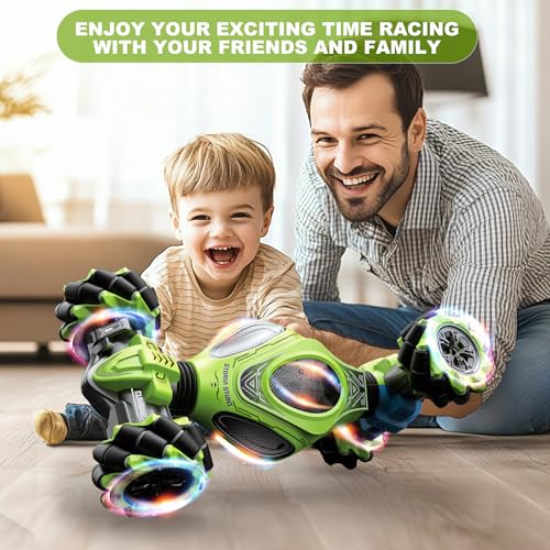 RC Cars,1:12 Gesture Sensing Stunt Car Toys for Boys Girls 6-12 Year Old, 4WD Hand Remote Control Toy 360° Rotate Transform Off-Road Drift with Lights Sound, Birthday Xmas Gifts for Kids - style: 1:12 Green Blue