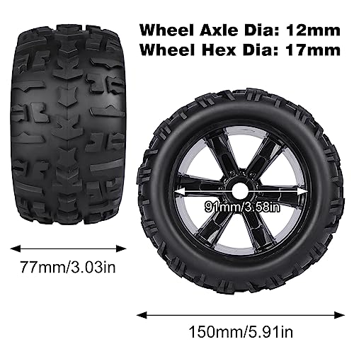 Aimrock 17mm Hex Wheels and Tires RC Truck Tire and Rims w/Foam Inserts for 1/8 Kraton 1/10 Maxx E-Revo, 4PCS