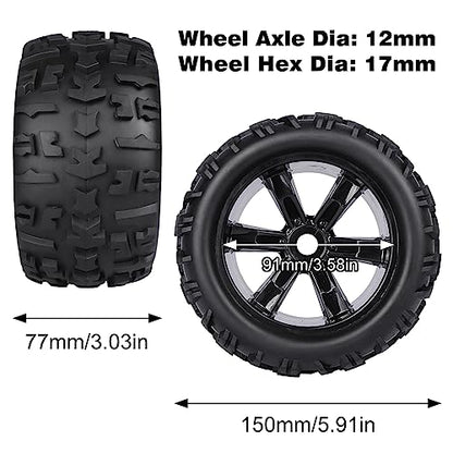 Aimrock 17mm Hex Wheels and Tires RC Truck Tire and Rims w/Foam Inserts for 1/8 Kraton 1/10 Maxx E-Revo, 4PCS