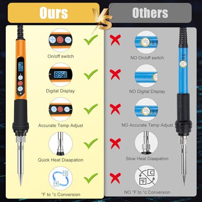 Soldering Iron Kit, 90W 110V Ceramic Heater Fast Heating Welding Pen | Adjustable Temp Soldering Iron with LCD Digital,Auto Sleep,10-in-1 Soldering Gun for PCB, Electronics Repair and DIY Projects - color: 10 in 1 Orange