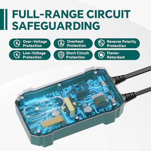 5A Smart Battery Charger & Maintainer - Automatic for 6V/12V Lead Acid/Lithium Batteries with Trickle Charge, Desulfation & Protection | Compact Plug & Play Design - size: 5 A