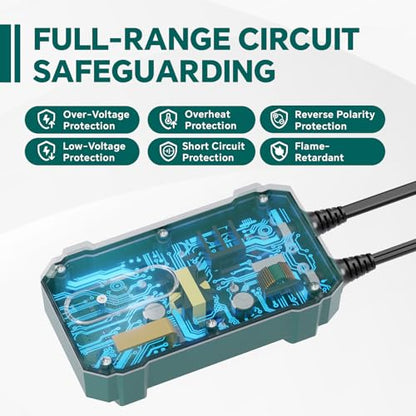 5A Smart Battery Charger & Maintainer - Automatic for 6V/12V Lead Acid/Lithium Batteries with Trickle Charge, Desulfation & Protection | Compact Plug & Play Design - size: 5 A