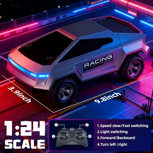 Remote Control Car, 1:24 Scale Pick-up RC Truck, 2WD High Speed All Terrain Off-Road Vehicle with Lights & Load Space, 2.4GHz Off-Road Vehicles Kids Gifts for Boys/Girls Age 3+