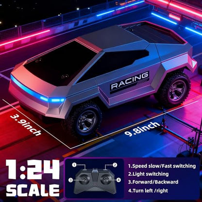 Remote Control Car, 1:24 Scale Pick-up RC Truck, 2WD High Speed All Terrain Off-Road Vehicle with Lights & Load Space, 2.4GHz Off-Road Vehicles Kids Gifts for Boys/Girls Age 3+
