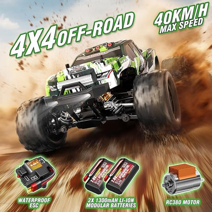1:18 All Terrain RC Car for Adults & Boys (HS18-05), 4WD Off-Road RC Truck High Speed Fast 40+ KPH, 4X4 Waterproof Remote Control Car with 2 Rechargeable Batteries