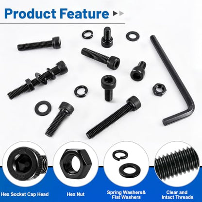 680Pcs M4 Screw Hex Socket Head Cap Bolt Kit 6-30mm 12.9 Alloy Steel | Black Zinc-Plated Metric Allen Bolts Nuts Flat Spring Washers Allen Wrench Assorted Hardware for DIY, 3D Printing Furniture - size: G12.9 M4 680PCS