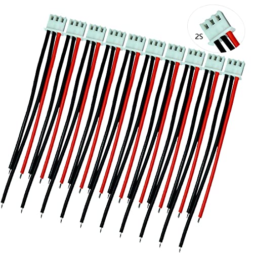 10pcs 2S 3 Pins Balance Connector Male Plug Extension Cable JST-XH RC Lipo Connector Adapter with 15cm 22awg Silicone Cable (2S 3Pins)