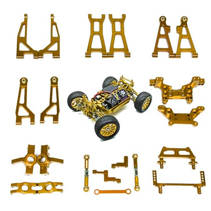 27PCs for Hyper GO BEZGAR Jetwood H16BM H16GT H16DR 1/16 RC Car, Swing Arm Shock Mount Body Pillar Steering Rod Kit, Metal Aluminum Alloy Upgrade Accessories Spare Part (Full Sets Gold) - color: 10 Sets Gold