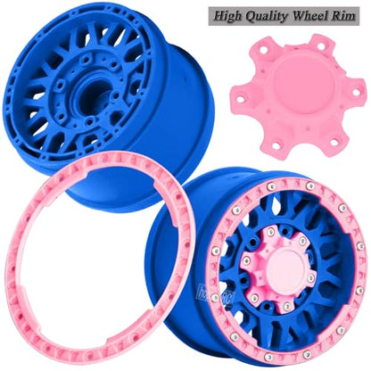 12mm/14mm/17mm RC Truck Wheel Tires for 1/10 Rustler Stampede Hoss,Granite Vorteks Big Rock,Axia 1 L0si Red cat Rc 4wd,Hard Plastic RC Truck Tires,RC Monster Truck Car Wheels,4PCS Pink - color: Pink&navy Blue