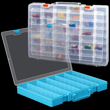 2 Pcs 48 Grids Plastic Bead Organizer Box with Divider, Clear, Blue - color: Clear, Blue