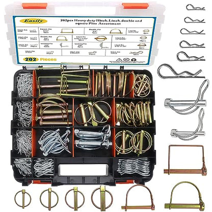 202PCS Hitch Pins Clip Pins, Linch and PTO Pins for Trailers Tractors Trucks Towing Mowing, Farm Equipment, Snow Plows, Lawnmowers Garage, Heavy Duty Trailers Accessories Tractor Attachments