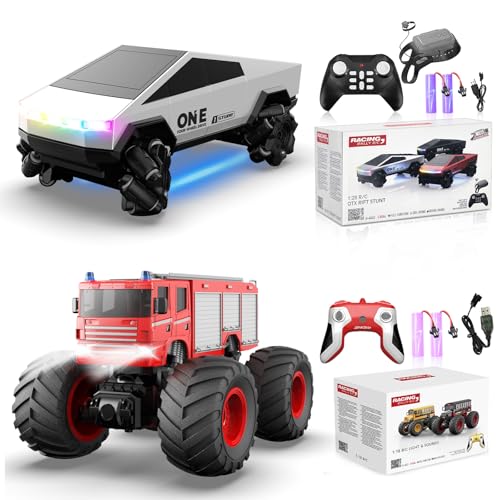 1/28 Gesture Sensing RC Stunt Car for 6-12+ Boys Girls, Seven Light Modes Cool RC Cars & 1/18 Remote Control Fire Truck Toy for Kids, 2.4GHz All Terrain RC Car with LED Lights & Sound