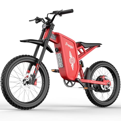 Freego X2Pro Electric Motorcycle for Adults Teens,Electric Dirt Bike Teens 6000W(Peak) Motor 1800Wh Battery,Max 50Mph Off Road Electric Bicycle,Full Suspension UL 2849 Certified - color: Red Dark