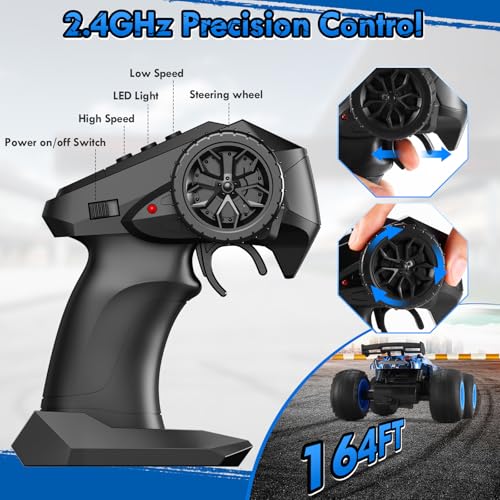 Remote Control Car, Rechargeable 1:18 Rc Cars, All-Terrain RC Truck | Remote Control Truck for Boys 4-7 8-12 with LED Light, 20KM/H, 2WD, 2.4GHz, Sturdy PVC Shell, Beginner-Blue - color: Blue