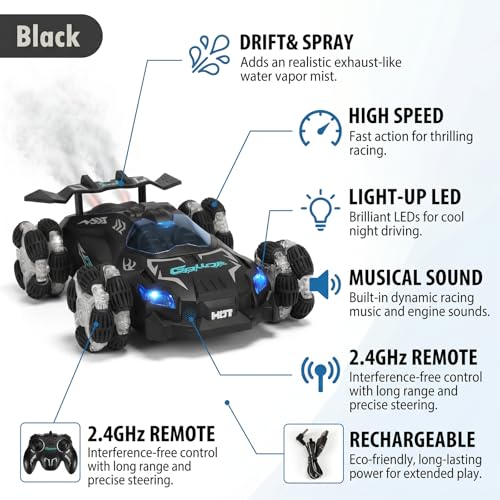 Lateral Drift Remote Control Car 4WD All-Terrain Climbing RC Vehicle, Self-Righting Design for Rough Ground, for Kids Ages 6+ (Dual Remote Control)