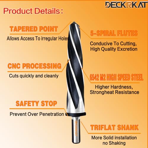 1-1/16" Reamer Drill Bit for Metal, M2 HSS Taper Reamer for Steel, Alloy, Wood, Plastic to Align, Enlarge Holes – 5-Spiral Flutes,1/2"Non-Slip Shank, 27mm Car Reamer, Bridge Construction Reamer. - size: 1-1/16"