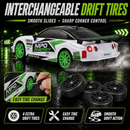Liberty Imports RC Drift Car 1/24 2.4GHz 4WD Remote Control Sport Racing On-Road Vehicle with LED Light, Batteries and Drift Tires (Style 2) - style: White