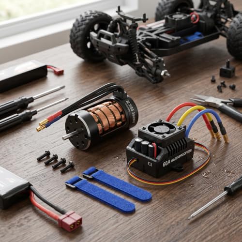 GoolRC BL3650 Brushless Motor, 3900KV Brushless Motor & 60A Waterproof ESC Combo, 4‑Pole 12‑Slot High Torque, 3.175mm Shaft, Accessory for Modification Enthusiasts 1/10 RC Cars & Trucks