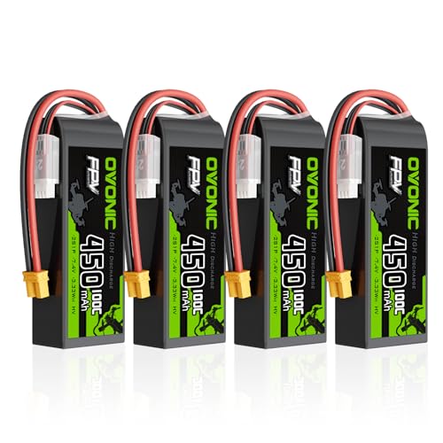 OVONIC 2S 450mAh Lipo Battery 7.4V 100C High Voltage Battery with XT30 Plug for RC Car Truck RC Vehicles Boat Drone RC Airplane Quadcopter Helicopter FPV Racing Hobby Models [4pcs]