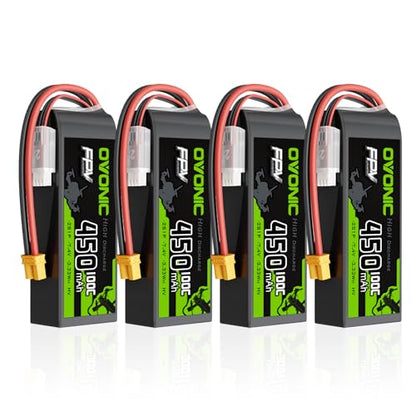 OVONIC 2S 450mAh Lipo Battery 7.4V 100C High Voltage Battery with XT30 Plug for RC Car Truck RC Vehicles Boat Drone RC Airplane Quadcopter Helicopter FPV Racing Hobby Models [4pcs]