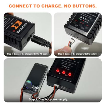 LiPo Battery Charger, Balance Charger for 2S 3S XHR Plug Battery | Smart Chip for safe balanced charging Designed for 2S 3S LiPo batteries with XHR Plug Ideal for RC toys and models