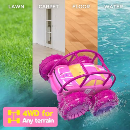 Remote Control Car, Fast Direct Charging RC Cars Amphibious 360° Rotating LED Rechargeable Stunt Car 2.4Ghz 4WD All Terrain RC Race Cars Toy Christmas Birthday Gift for Kids Boys Girls Aged 3-12 years - color: Pink