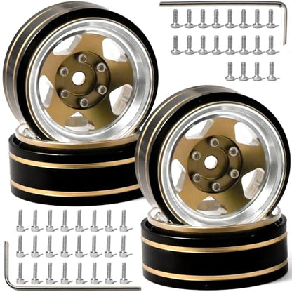 1.3 Beadlock Wheel - Aluminum & Brass Wheel Rims for TRX4M SCX24 1/18 1/24 | Brass Negative Offset 1.3” Wheel Hub Width 15mm OD 37mm with 7mm Hex Fit FMS Ascent-18 RC Car Off Road Tire, 4pcs (Brozne) - color: Bronze